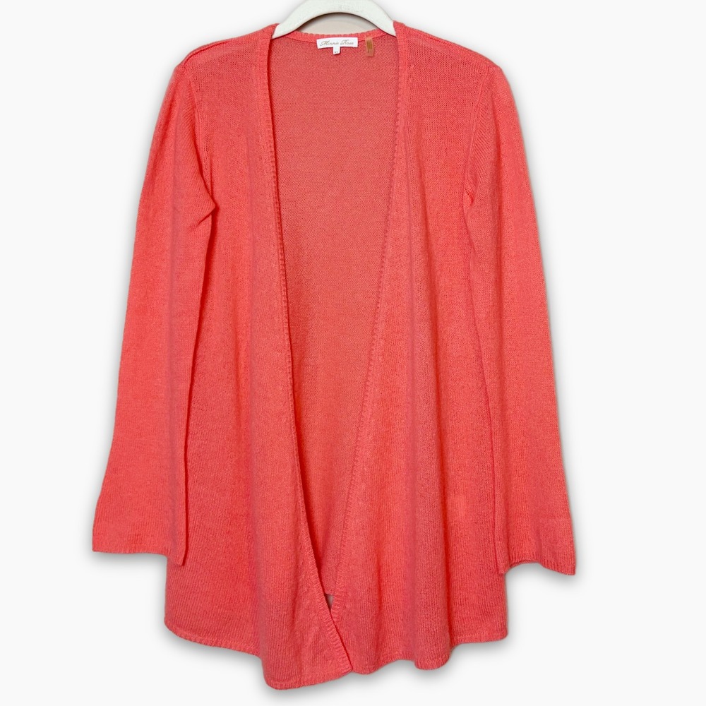 Minnie Rose 100% Cashmere Open Front Cardigan XS Sweater Lightweight Coral Pink